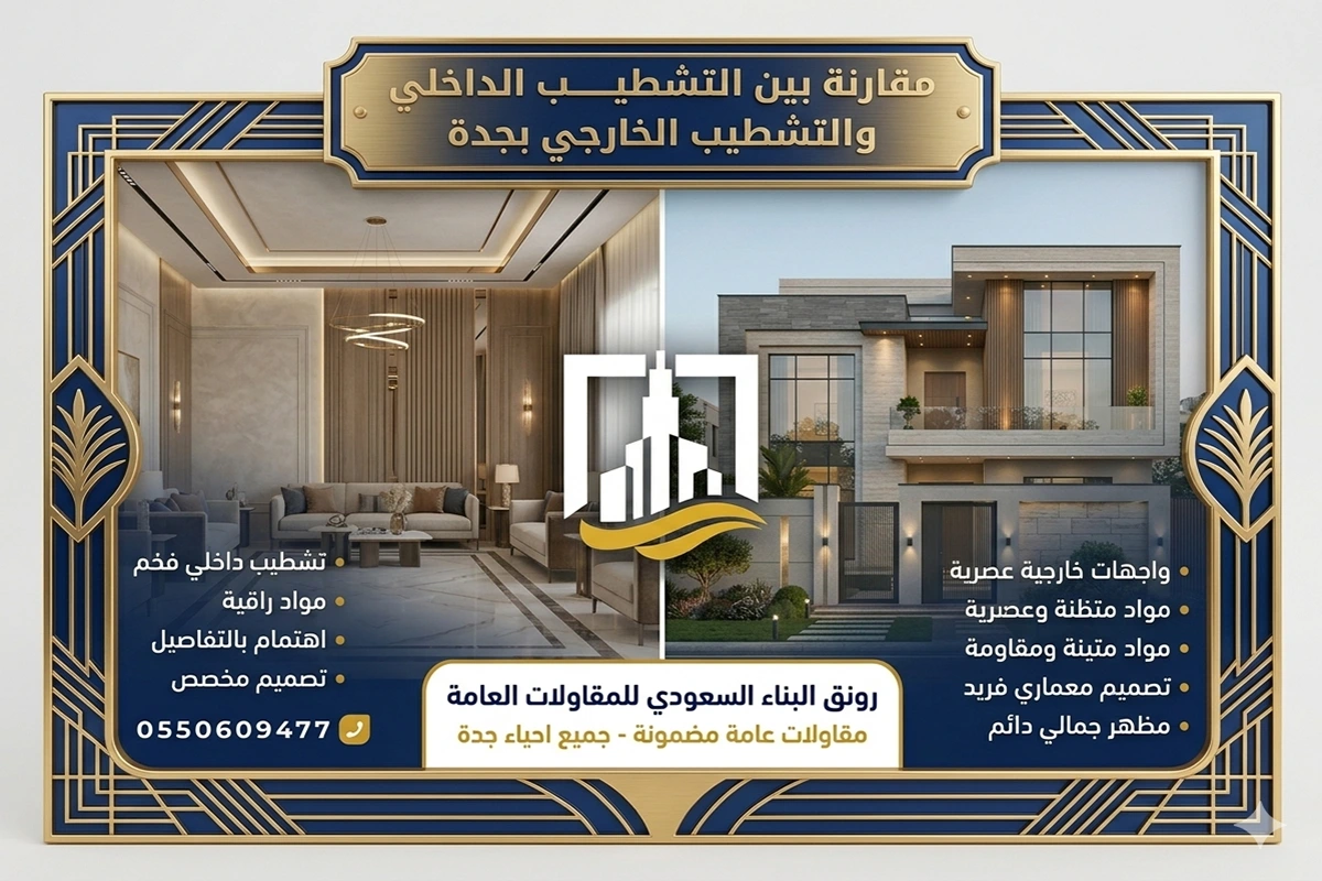 مقارنة بين تشطيب داخلي وتشطيب خارجي في جدة